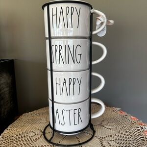 Rae Dunn White Stackable Mugs with Black Lettering - Seasonal Greetings